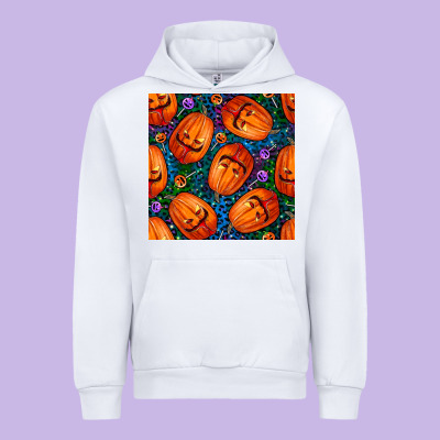 Halloween Pumpkin And Candy Seamless Pattern Urban Hoodie Designed By Bundleandbundleshop