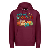 Burgundy just a girl who loves fall Premium Hoodie - AdoDesignShop