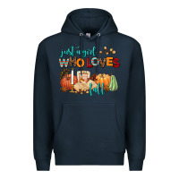 Navy just a girl who loves fall Premium Hoodie - AdoDesignShop