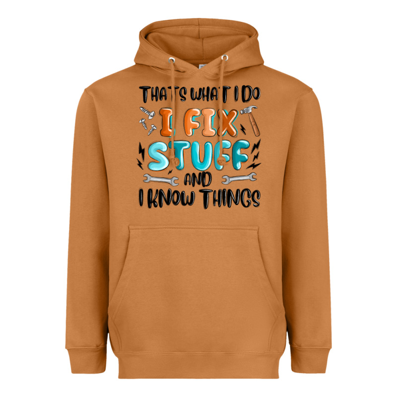 Thats What I Do I Fix Stuff And I Know Things Heavyweight Hoodie by MaliasSmallBusiness | Teevron
