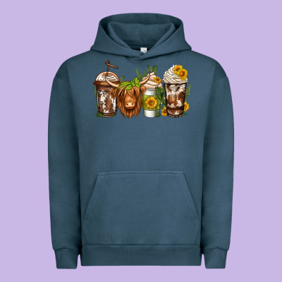 Longhaired Cow Coffee Urban Hoodie Designed By Jasminsmagicworld