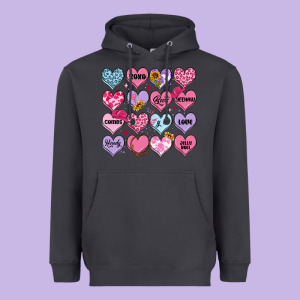 Valentines Candy Hearts Heavyweight Hoodie Designed By Maliassmallbusiness