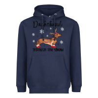 Navy dachshund through the snow Heavyweight Hoodie - MaliasSmallBusiness