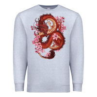 Heather Grey red dragon and sakura cherry blossoms Premium Sweatshirt - RanaPortraitStore