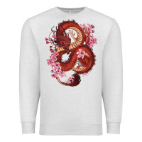Oatmeal Heather red dragon and sakura cherry blossoms Premium Sweatshirt - RanaPortraitStore