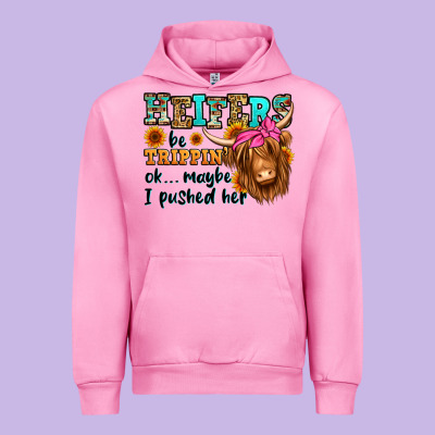 Heifers Be Trippin Ok Maybe I Pushed Her Long Hair Urban Hoodie Designed By Jasminsmagicworld