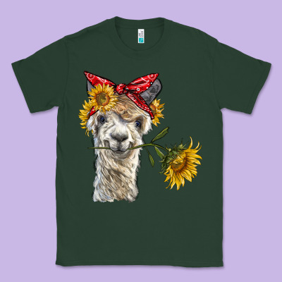 Alpaca With Sunflowers And Bandana Classic Tee Designed By Barkaloodesign