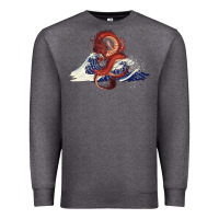 Charcoal Heather asian dragon and ocean waves Premium Sweatshirt - RanaPortraitStore