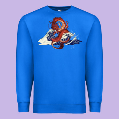 Premium Sweatshirt asian dragon and ocean waves
