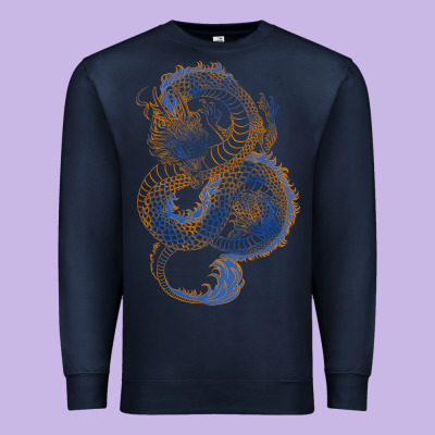 Premium Sweatshirt blue and orange dragon