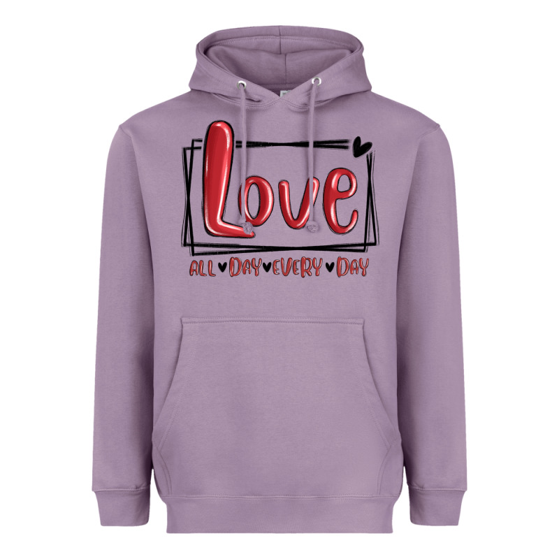 Love All Day Every Day Hearts Heavyweight Hoodie by MaliasSmallBusiness | Teevron