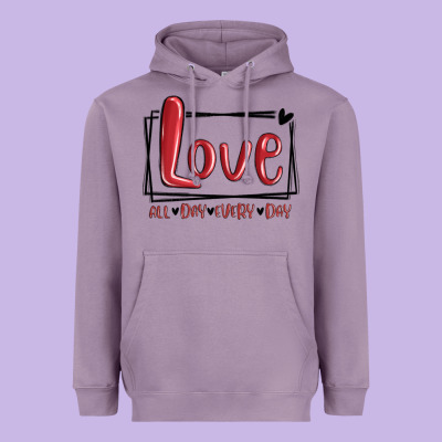 Heavyweight Hoodie love all day every day hearts