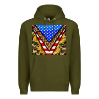 Army Green american sunflower and camouflage Premium Hoodie - AdoDesignShop