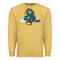 Antique Gold blue dragon ocean waves and sun Premium Sweatshirt - RanaPortraitStore