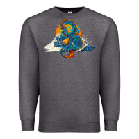 Charcoal Heather blue dragon ocean waves and sun Premium Sweatshirt - RanaPortraitStore