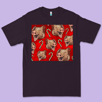 Yorkshire Pig And Candy Cane Premium Tee Designed By Lillyallendesigns