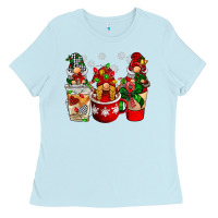 Baby Blue Christmas coffee gnome Ladies Tee - BarkalooDesign