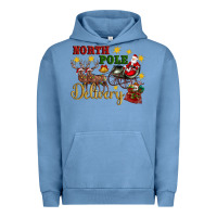 Pigment Pebble Blue North Pole Delivery Santa Sleigh Urban Hoodie - Artiststas