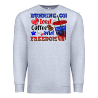 Heather Grey running on iced coffe and freedom Premium Sweatshirt - texasbilliewilder