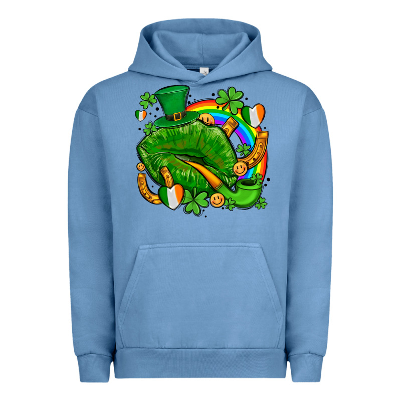 St Patricks Lips With Horseshoe Rainbow And Shamrocks Urban Hoodie by AdoDesignShop | Teevron