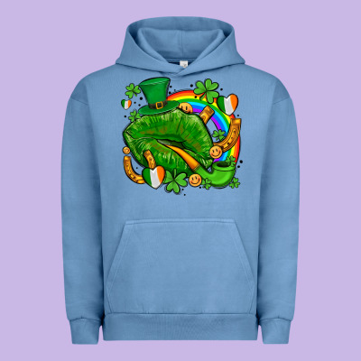 St Patricks Lips With Horseshoe Rainbow And Shamrocks Urban Hoodie Designed By Adodesignshop