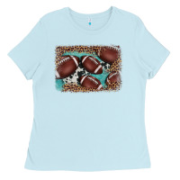 Baby Blue American football leopard cowhide turquoise  leather background Ladies Tee - BarkalooDesign