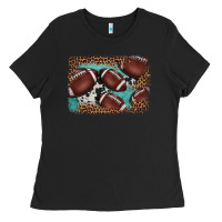 Black American football leopard cowhide turquoise  leather background Ladies Tee - BarkalooDesign