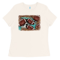 Bone American football leopard cowhide turquoise  leather background Ladies Tee - BarkalooDesign