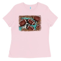Bubblegum Pink American football leopard cowhide turquoise  leather background Ladies Tee - BarkalooDesign