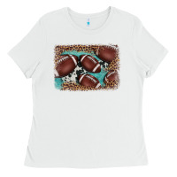 American Football Leopard Cowhide Turquoise  Leather Background Ladies Tee | Teevron