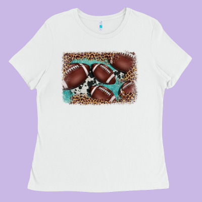 American Football Leopard Cowhide Turquoise  Leather Background Ladies Tee Designed By Barkaloodesign