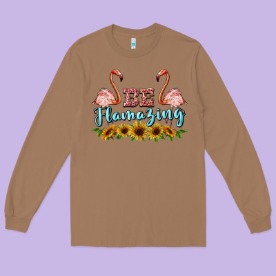 Be Flamezing Flamingo Long Sleeve Tee Designed By Barkaloodesign