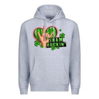 Heather Grey shamrockin' rock n roll female hand Premium Hoodie - Artiststas