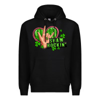 Black shamrockin' rock n roll female hand Premium Hoodie - Artiststas