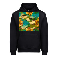 Black camouflage turquoise glitter sunflowers seamless pattern Urban Hoodie - BundleAndBundleShop