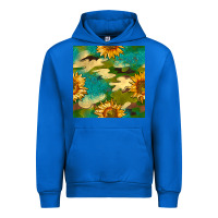 Cobalt camouflage turquoise glitter sunflowers seamless pattern Urban Hoodie - BundleAndBundleShop