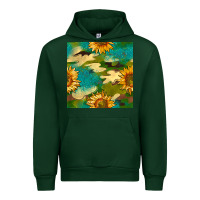 Forest Green camouflage turquoise glitter sunflowers seamless pattern Urban Hoodie - BundleAndBundleShop