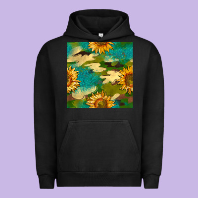 Camouflage Turquoise Glitter Sunflowers Seamless Pattern Urban Hoodie Designed By Bundleandbundleshop
