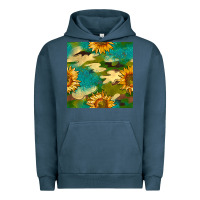 Pigment Midnight Navy camouflage turquoise glitter sunflowers seamless pattern Urban Hoodie - BundleAndBundleShop