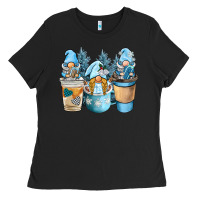 Black winter coffee gnome Ladies Tee - BarkalooDesign