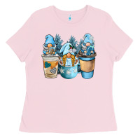 Bubblegum Pink winter coffee gnome Ladies Tee - BarkalooDesign