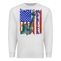 Oatmeal Heather usa flag with statue of liberty Premium Sweatshirt - texasbilliewilder