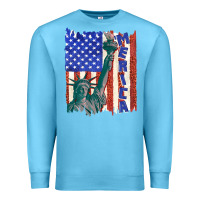 Ocean Blue usa flag with statue of liberty Premium Sweatshirt - texasbilliewilder