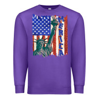 Purple usa flag with statue of liberty Premium Sweatshirt - texasbilliewilder