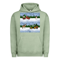 Pigment Oil Green christmas snow truck seamless pattern Urban Hoodie - BundleAndBundleShop