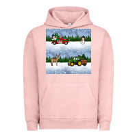 Pigment Salmon christmas snow truck seamless pattern Urban Hoodie - BundleAndBundleShop