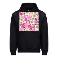 Black breast cancer awareness with daisy and heart seamless pattern Urban Hoodie - BundleAndBundleShop