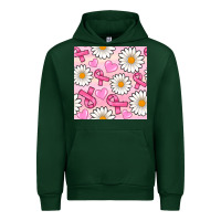 Forest Green breast cancer awareness with daisy and heart seamless pattern Urban Hoodie - BundleAndBundleShop