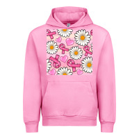 Fuchsia Pink breast cancer awareness with daisy and heart seamless pattern Urban Hoodie - BundleAndBundleShop