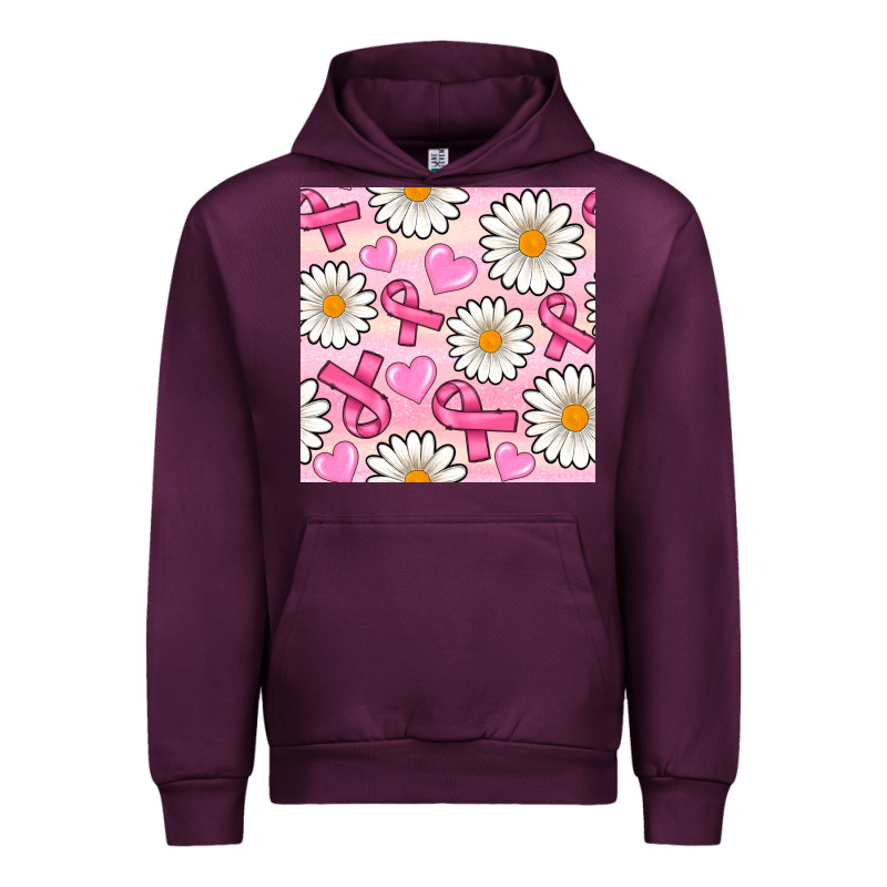 Breast Cancer Awareness With Daisy And Heart Seamless Pattern Urban Hoodie by BundleAndBundleShop | Teevron